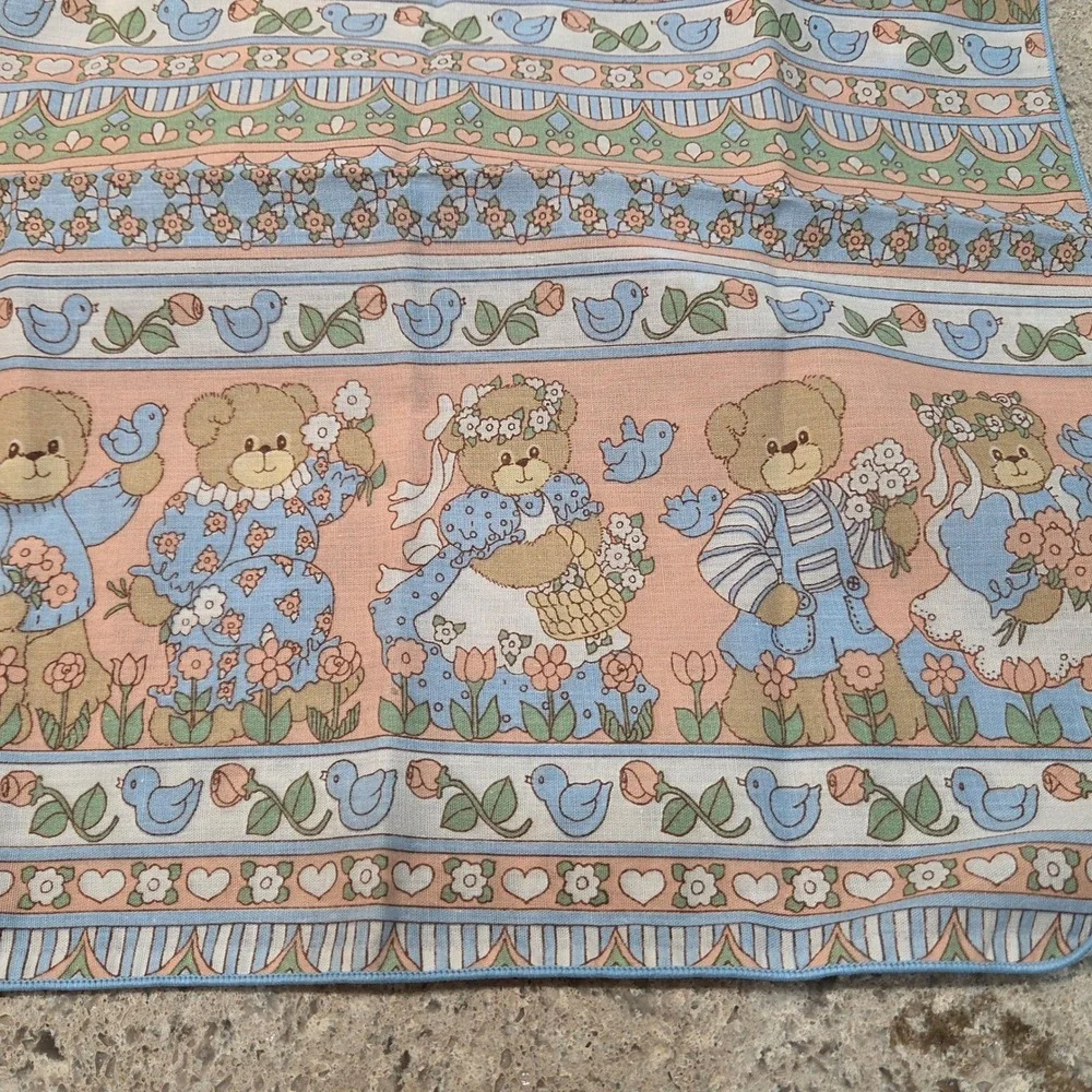 Vintage Teddy Bear Cloth Napkins Set of 8 Pastel Bluebird Floral Cottagecore 15